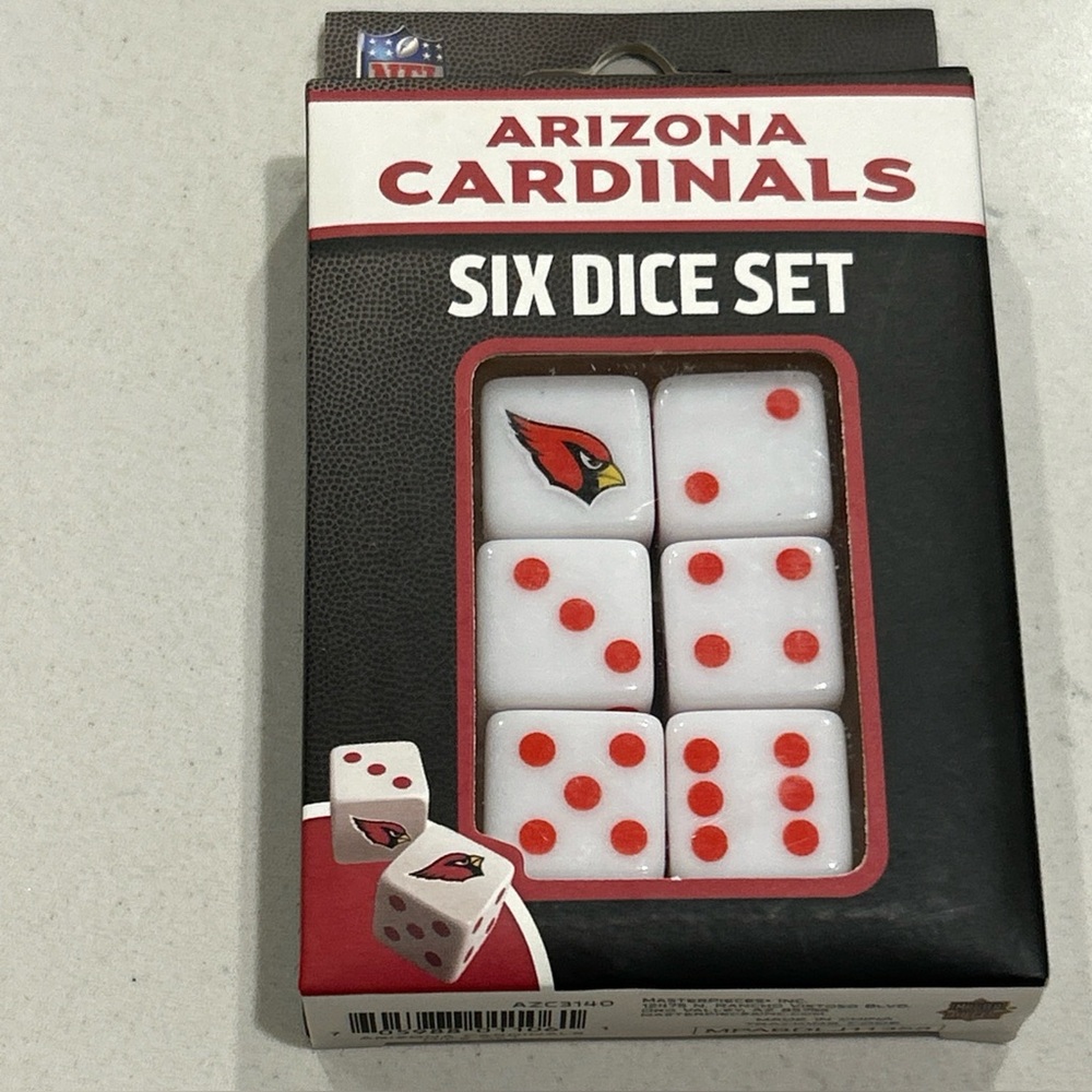 NFL Arizona Cardinals 6 Dice Set- Team Logo  Featured On Each Die. NIB